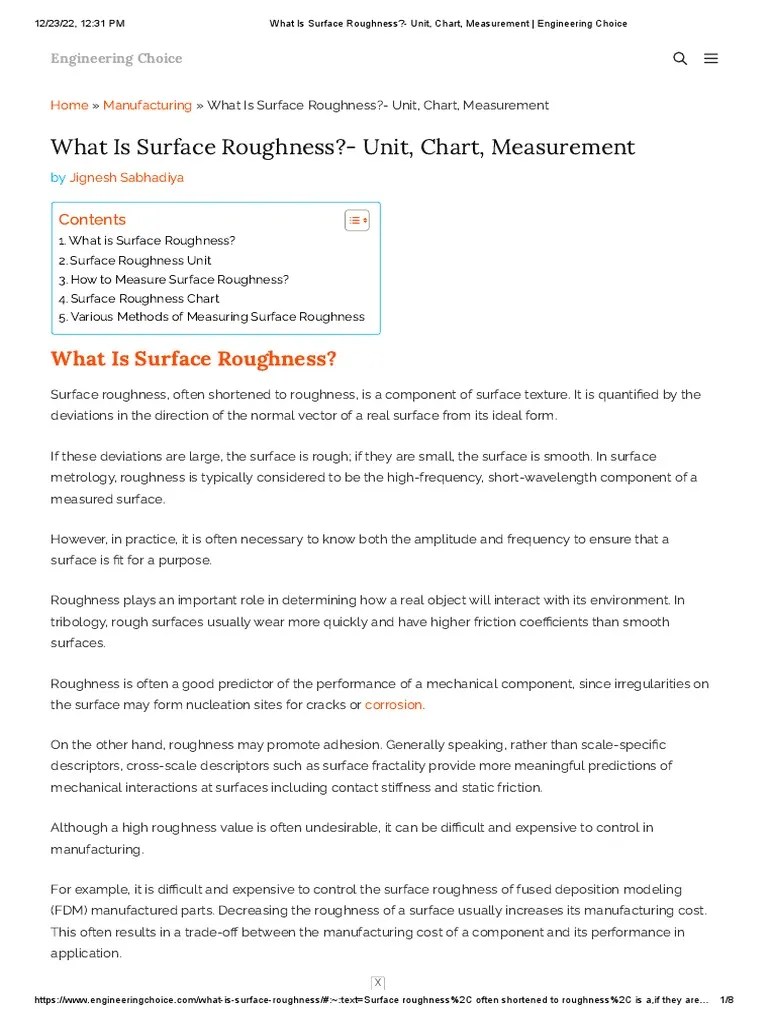What Is Surface Roughness Unit, Chart, Measurement Engineering