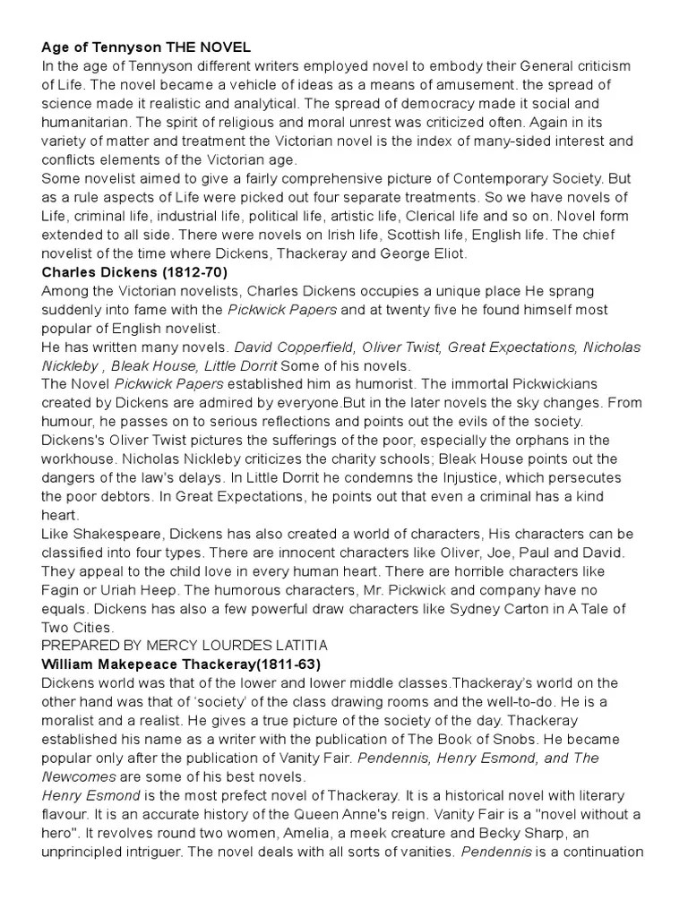 Age of Tennyson THE NOVEL PDF Eliot Charles Dickens