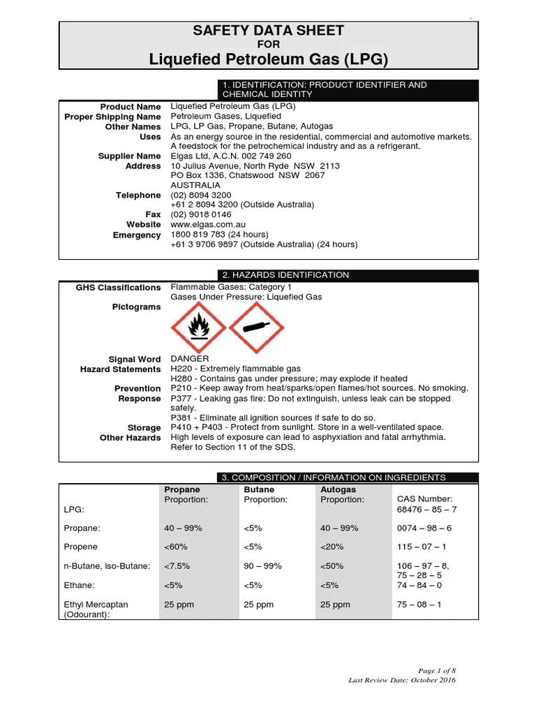 Liquefied Petroleum Gas (LPG) Safety Data Sheet PDF Liquefied Petroleum Gas Propane