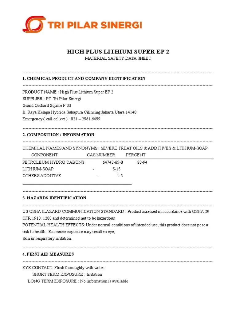 MSDS Grease High Plus EP2 by PT. TPS PDF Toxicity Waste Management