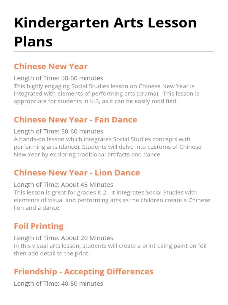 Kindergarten Arts Lesson Plans | PDF