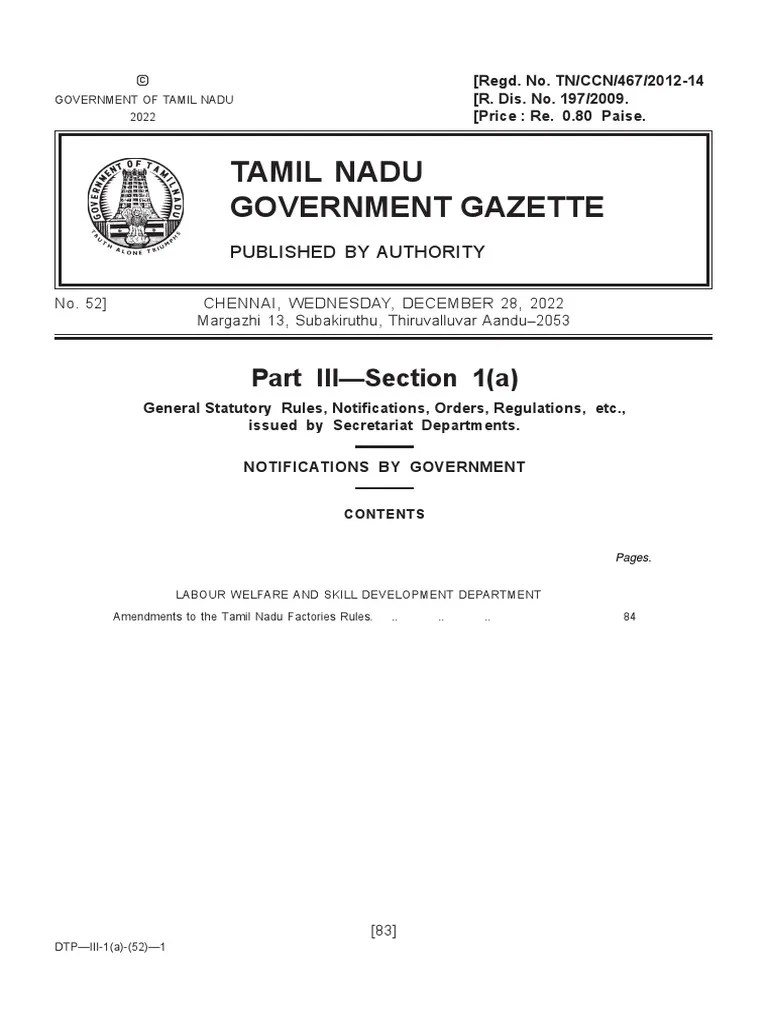 Amendments To The Tamil Nadu Factories Rules. .. .281222 PDF