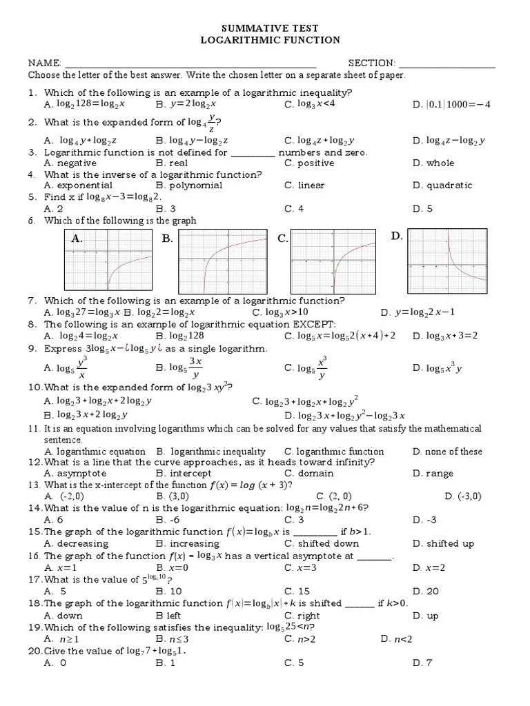 Quiz 2 Logarithmic PDF Logarithm Function (Mathematics)