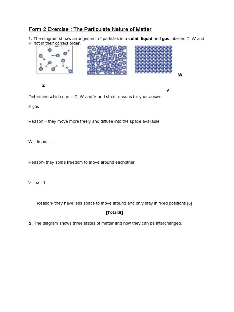 Particulate Nature of Matter - Exercise | PDF | Liquids | Gases