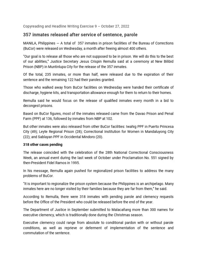 Copyreading and Headline Writing Exercise 9 Key PDF