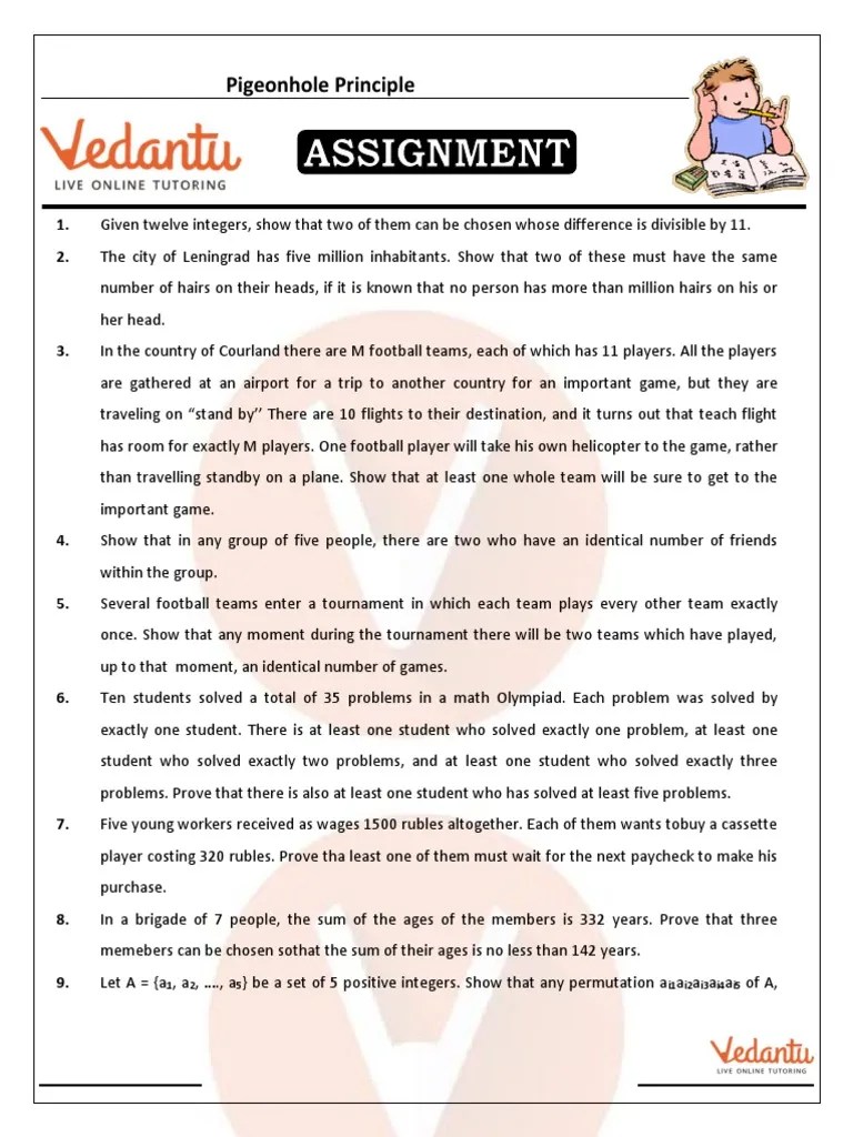 Pigeonhole Principle Assignment Questions PDF Combinatorics