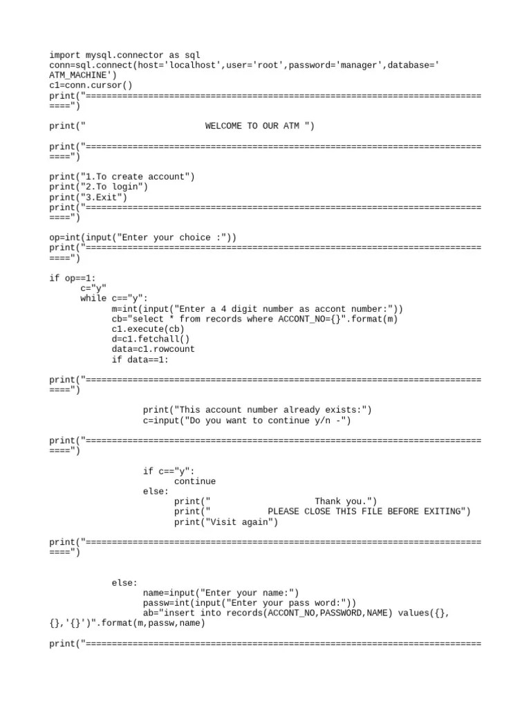 Atm Machine Code PDF Software Engineering Computer Engineering