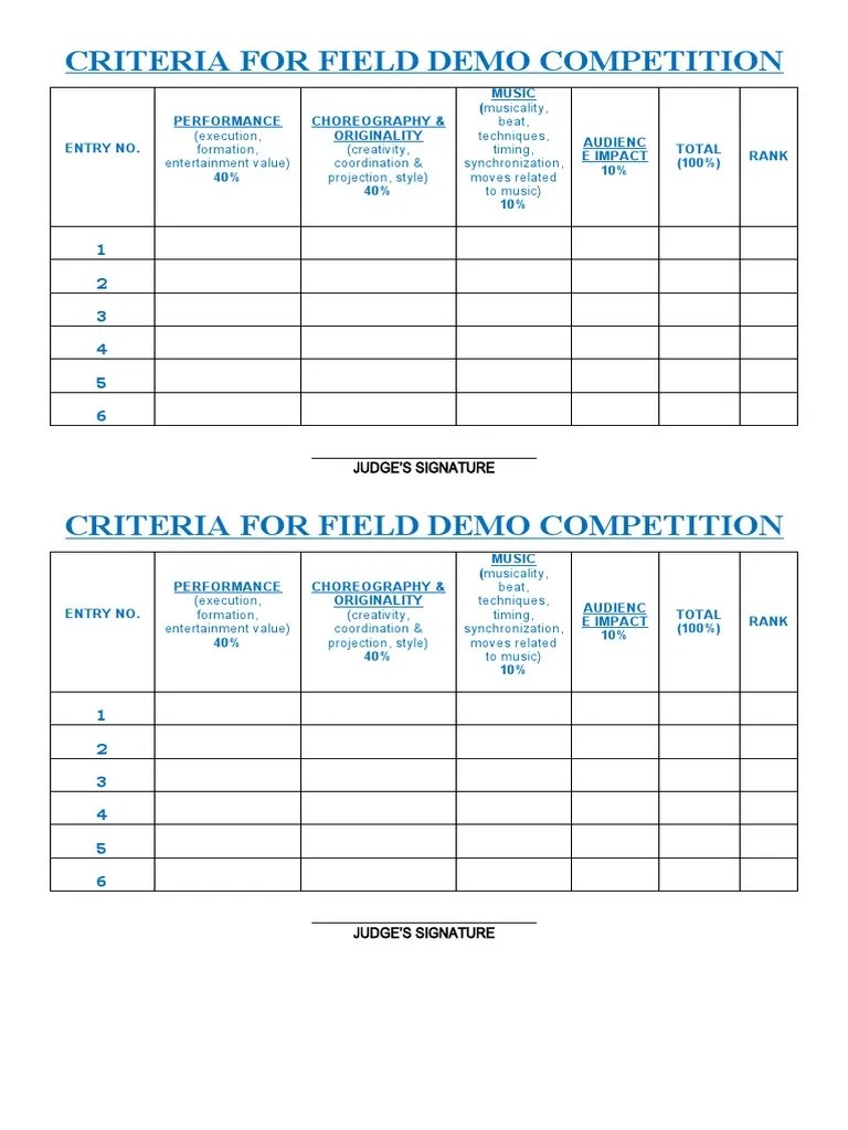 Criteria and Scoring Guidelines for a Field Demonstration Competition PDF