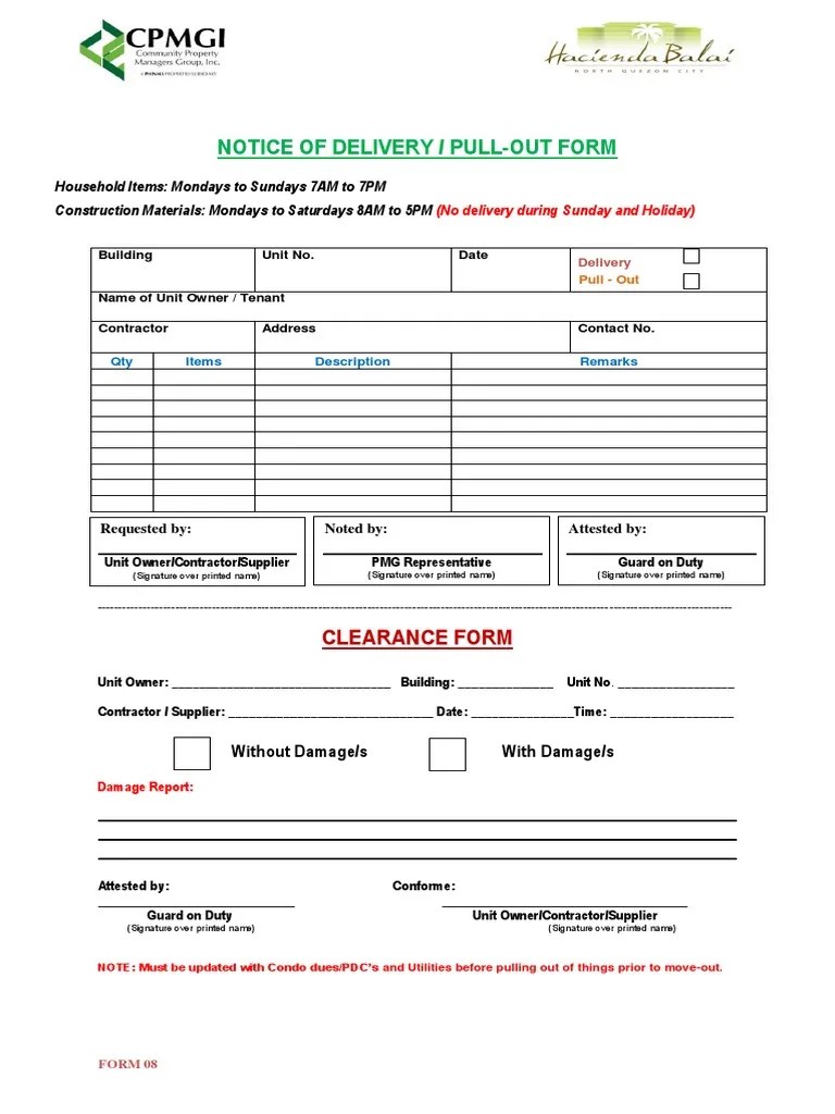 08 Notice of Delivery Pull Out Form PDF
