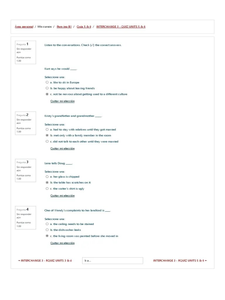 INTERCHANGE 3 - QUIZ UNITS 5 & 6 (página 1 de 7) | PDF
