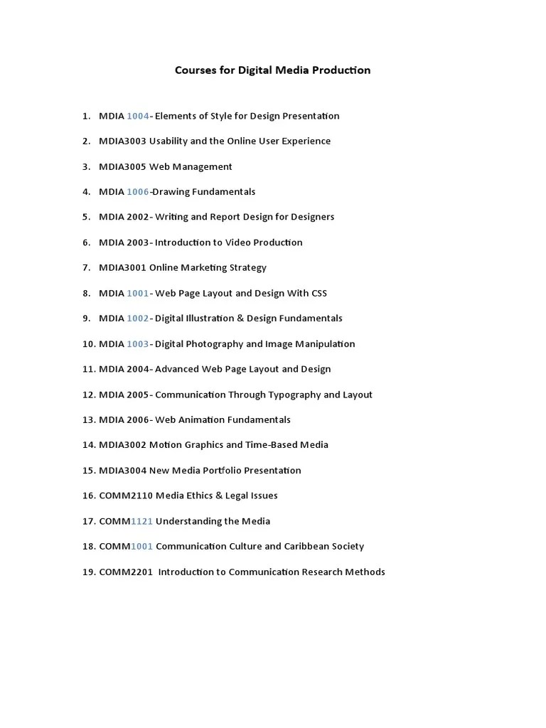Courses For Digital Media Production PDF