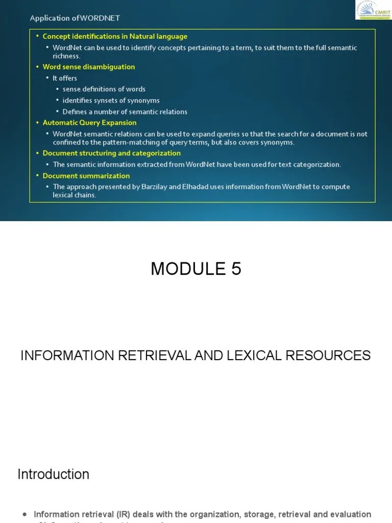 Module 5 Information Retrieval and Lexical Resources PDF