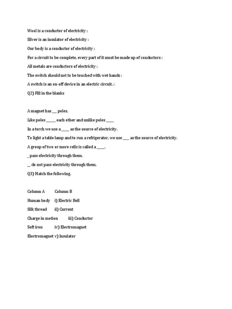Exercises in Chapter 7 Electricity and Grade 7 PDF Sound Waves
