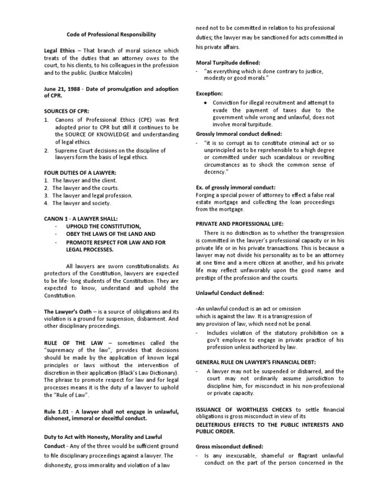 Code of Professional Responsibility PDF Lawyer Practice Of Law