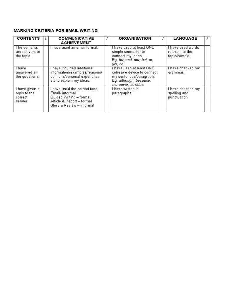 Marking Criteria For Essay Writing PDF