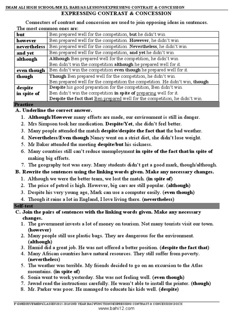 Expressing Contrast and Concession PDF