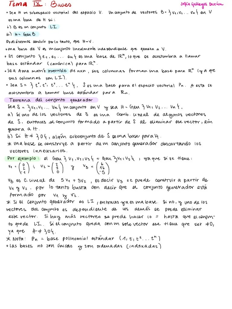 Resumen Bases y Vectores Propios Intro Al Álgebra Lineal SGD PDF