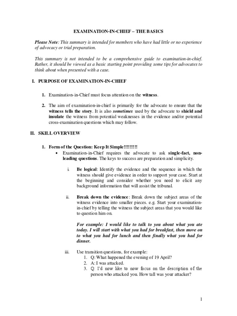 Examination in Chief PDF Witness Evidence