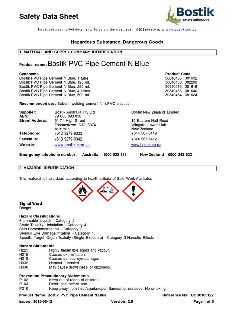 AuRentokilRapid PVC Cement SdsEnsds 01 Ghs PDF Dangerous Goods