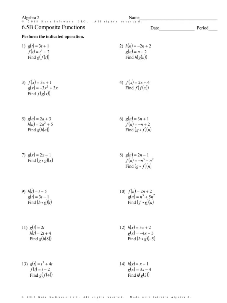Composite Function Worksheet 1 | PDF