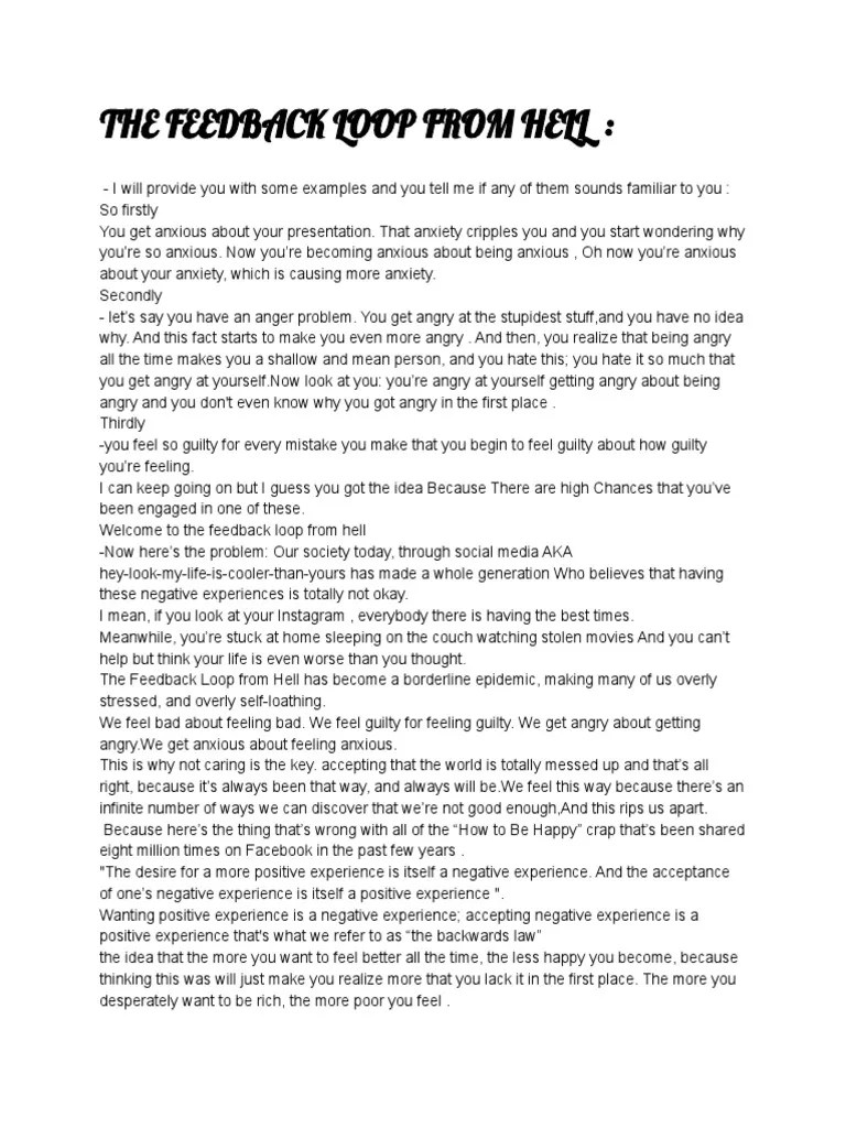 The Feedback Loop From Hell PDF Experience Anxiety
