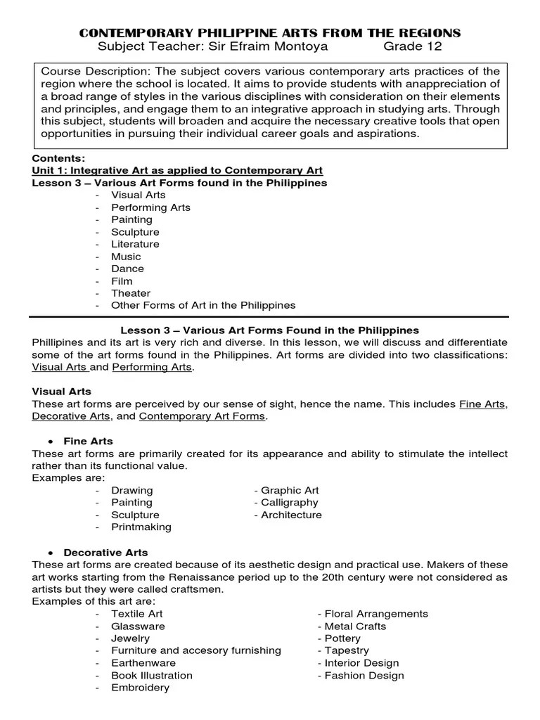 Exploring the Rich Diversity of Philippine Art Forms PDF The Arts