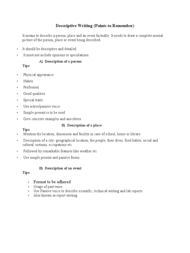 Descriptive Writing PDF