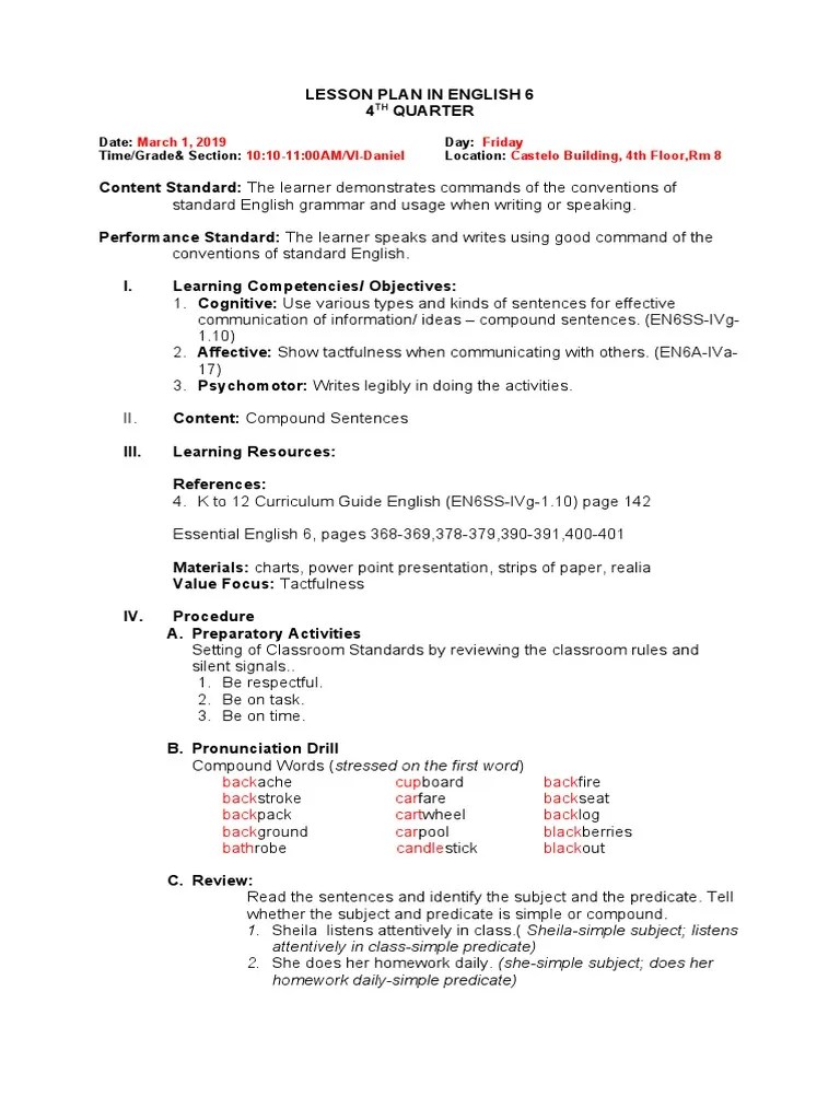 COT LP G6 Compound Sentences PDF Linguistics Language Mechanics