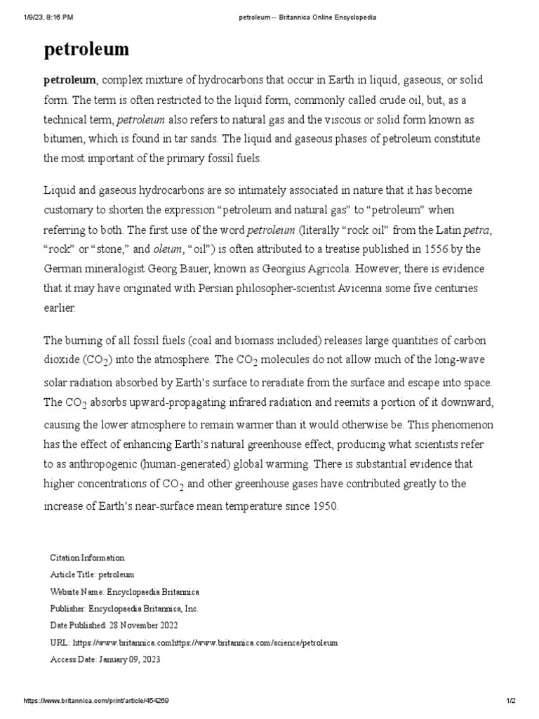 Petroleum Britannica Online Encyclopedia PDF Petroleum
