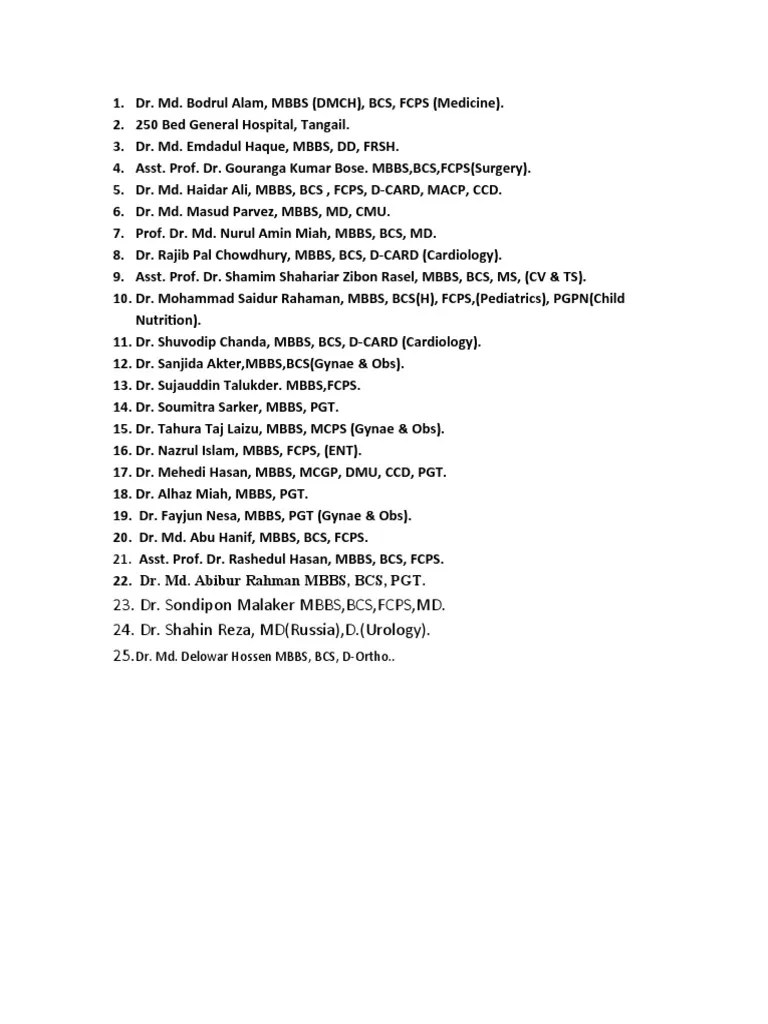 Doctor Name List PDF