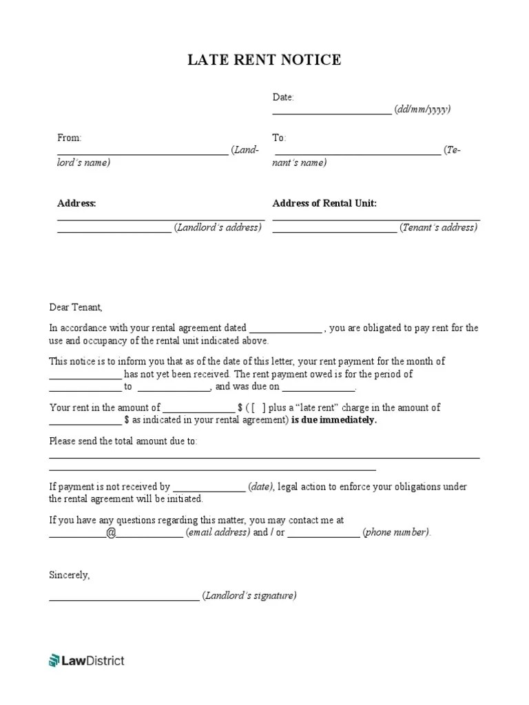 Late Notice For Rent Template PDF