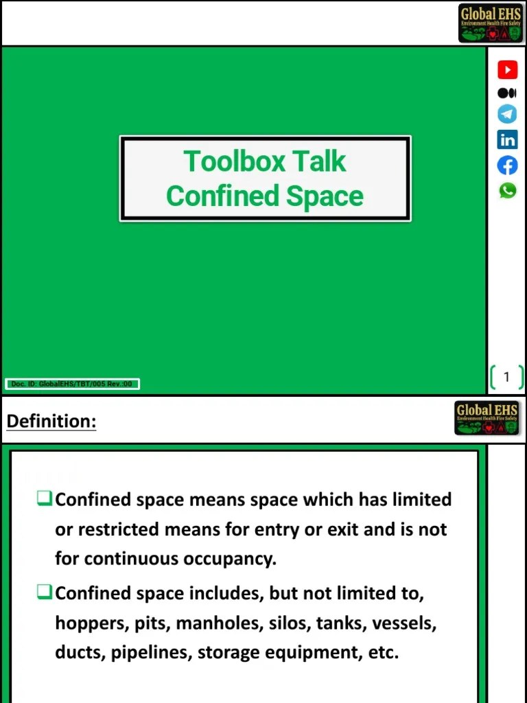 Confined Space Toolbox Talk Global EHS TBT 005 PDF Safety