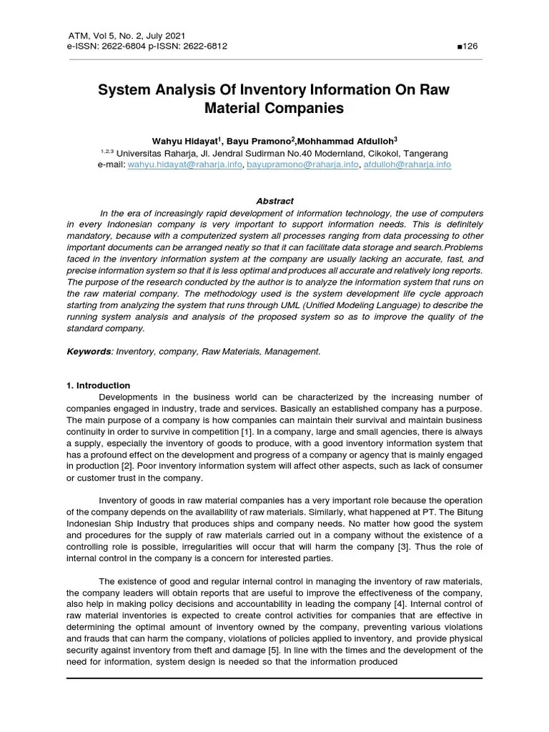 System Analysis of Inventory Information On Raw Material Companies PDF Inventory Databases