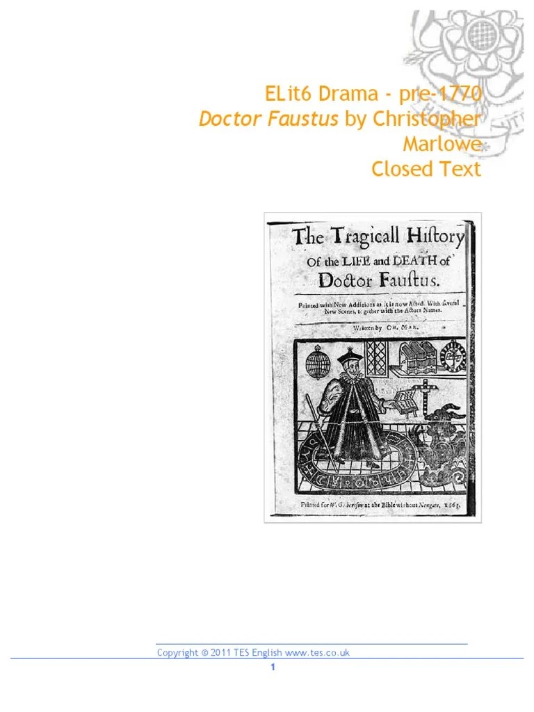 Doctor Faustus by Christopher Marlowe Study Booklet PDF Pope