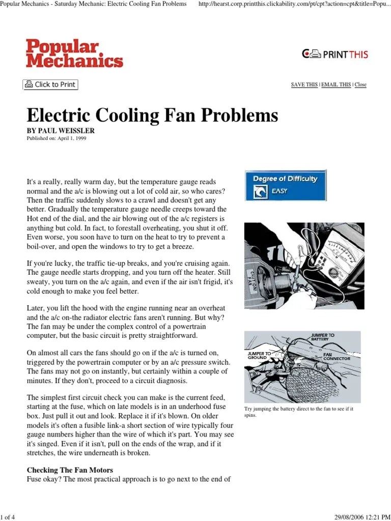 Popular Mechanics Electric Cooling Fan Problems PDF Relay Switch