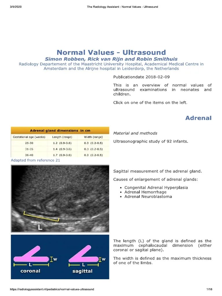 Normal Values Ultrasound Paediatrics PDF