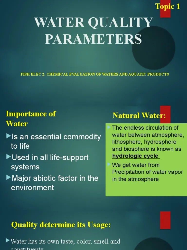 Water Quality Parameters PDF Water Ion
