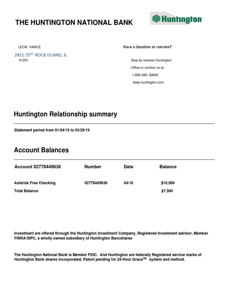 2019 Huntington National Bank Statement 2 PDF Transaction Account Banks