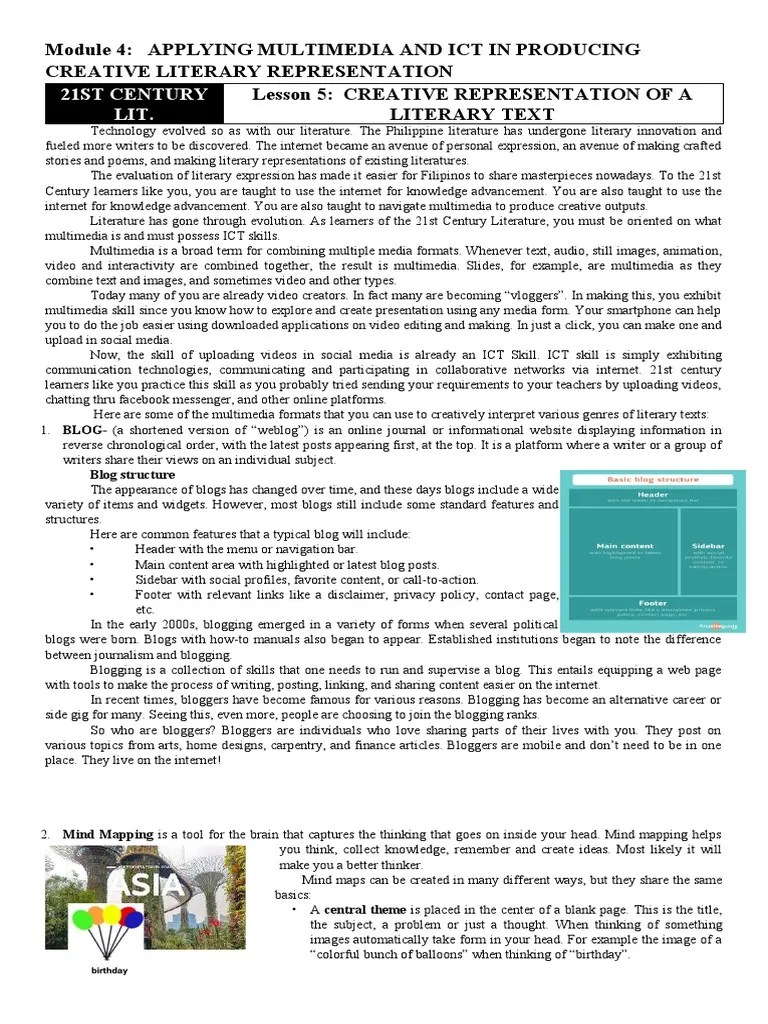 Creative Multimedia Representations of Literature Blogging, Mind