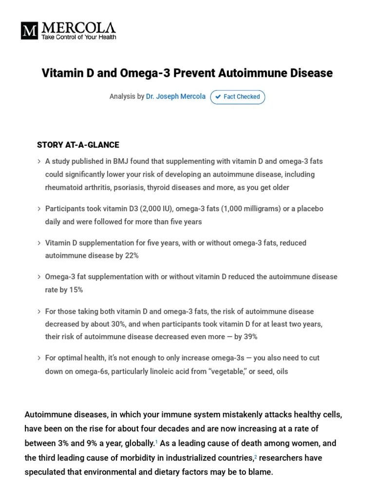 Vitamin D and Omega 3 Prevent Autoimmune Disease PDF PDF Omega 3