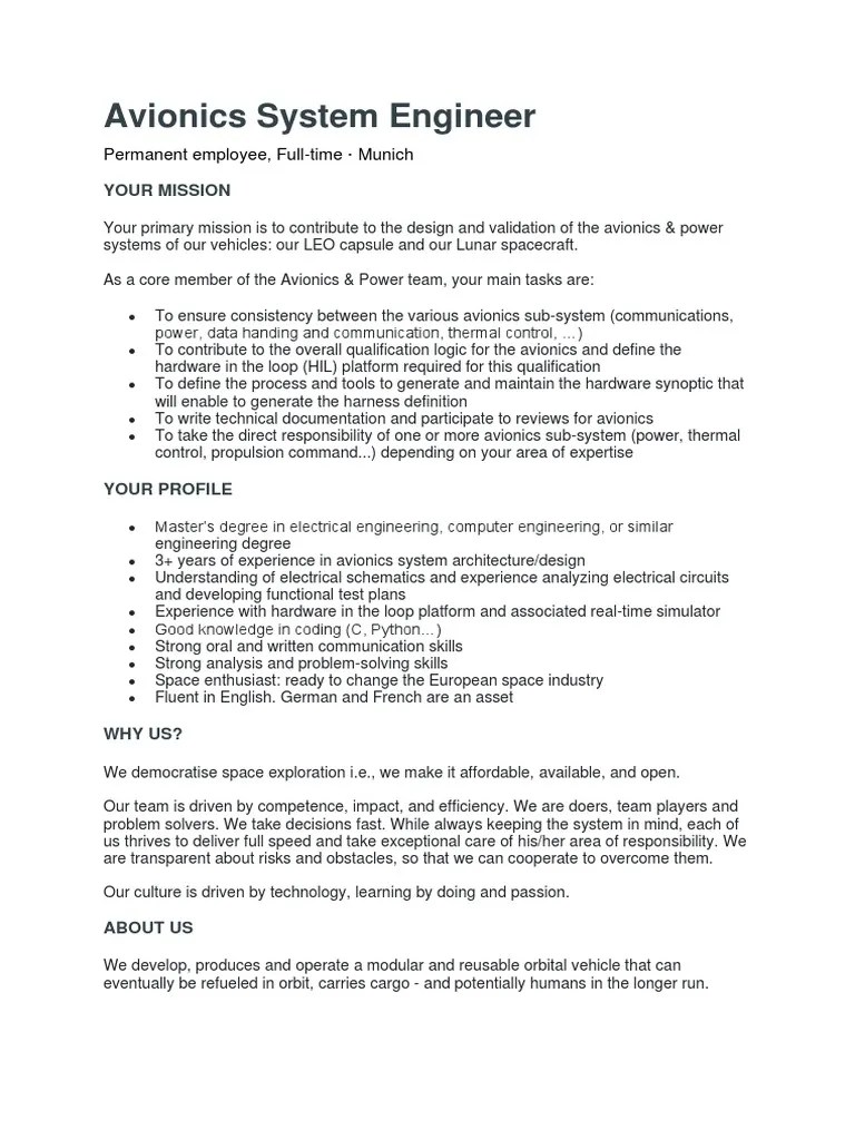 Job Description Avionics System Engineer PDF