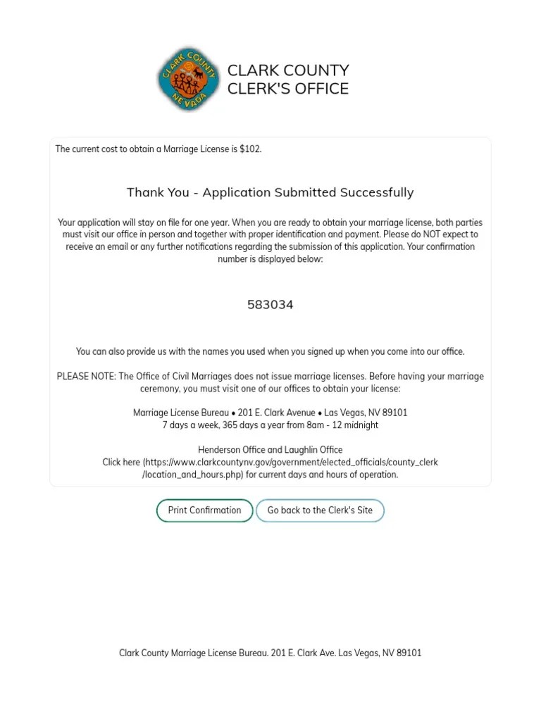 Clark County Marriage License Application PDF