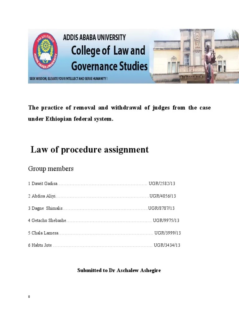 Law of Procedure Assignments by Getachew Shebeshe PDF Judicial