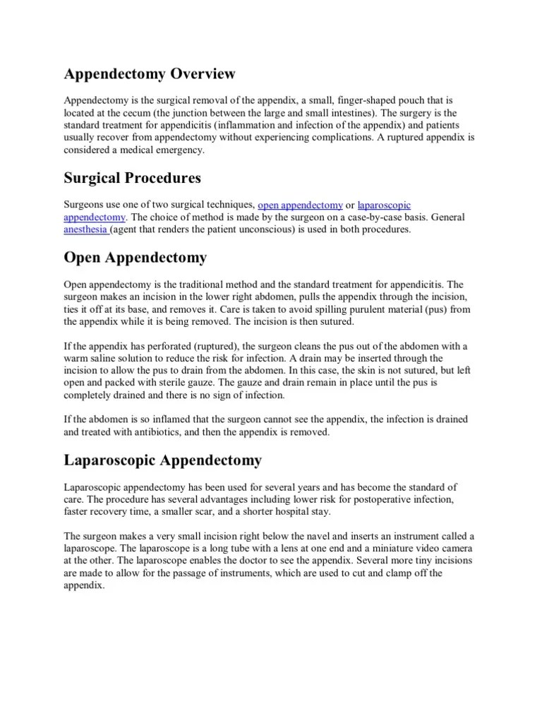 Appendectomy Overview PDF Surgery Medicine