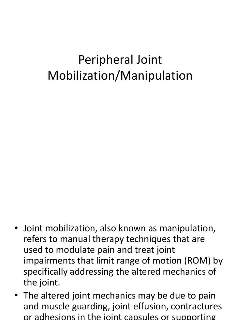 Peripheral Joint Mobilization or Manipulation (Theory Part) PDF