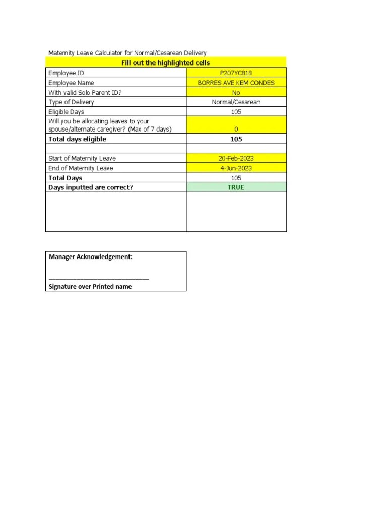 Maternity Leave Calculator For Normal PDF
