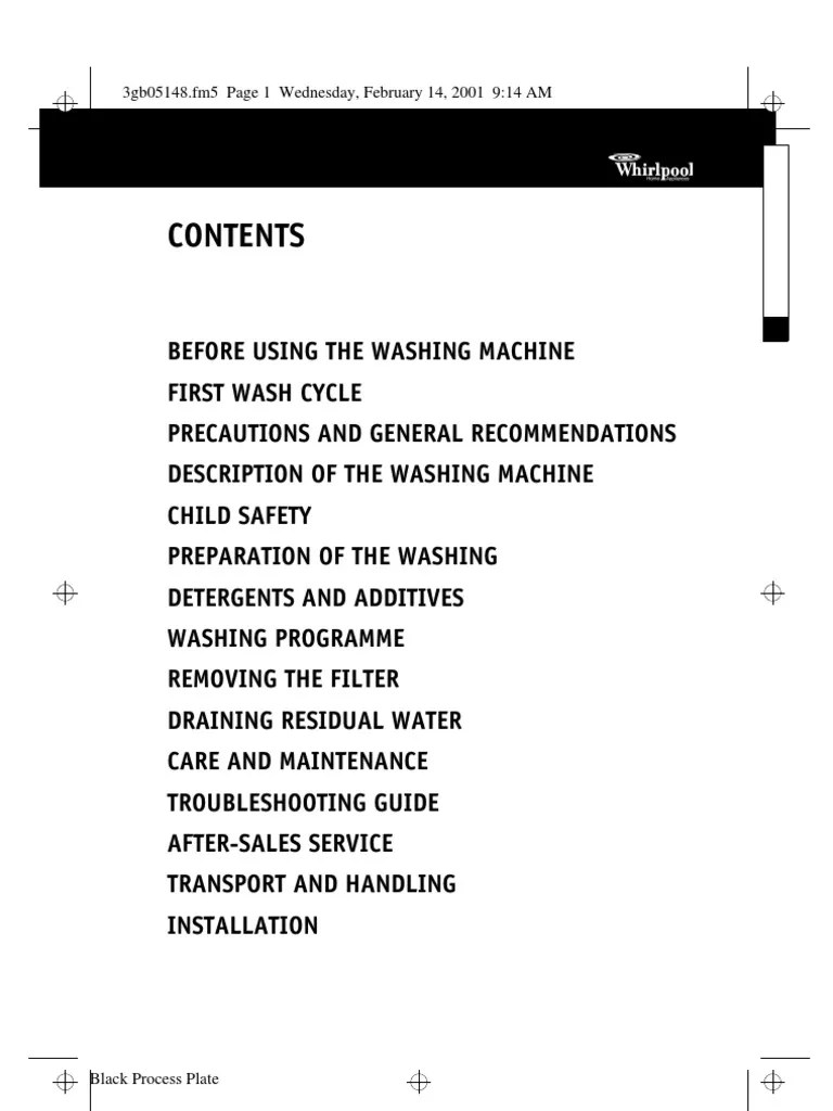 Whirlpool Front Load Washer Instructions IFU[1] Washing Machine Laundry
