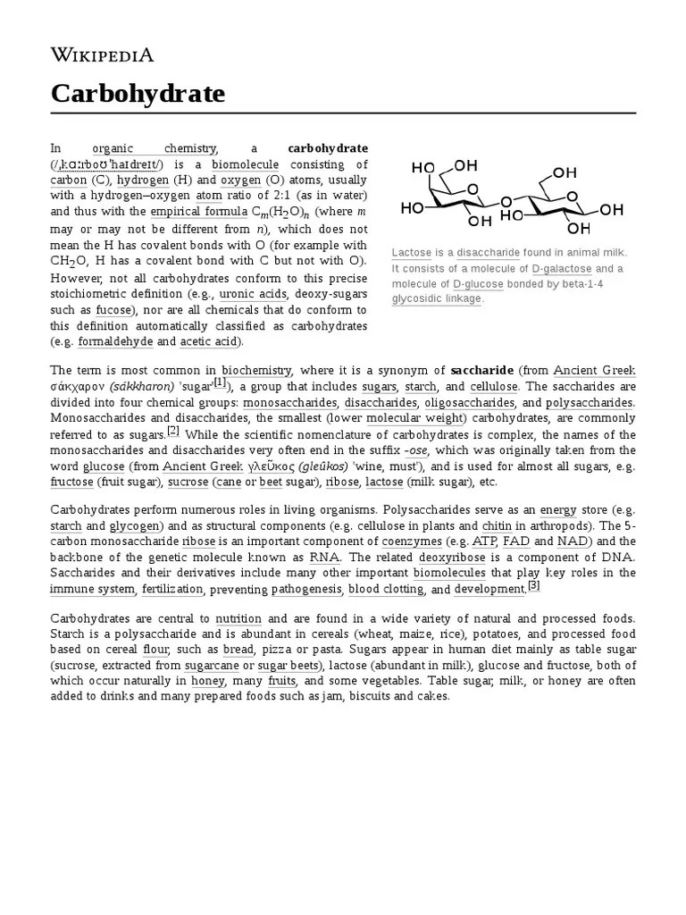 Carbohydrate PDF Carbohydrates Dieting