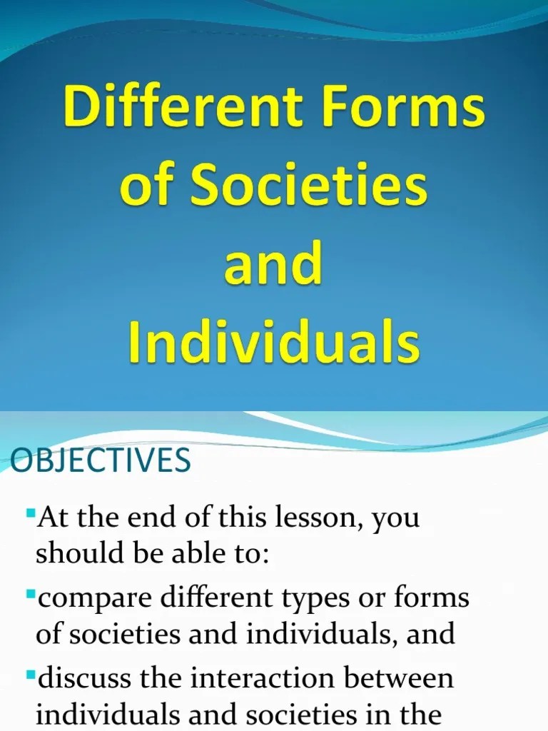 Different Forms of Societies and Individuals PDF Society Economies