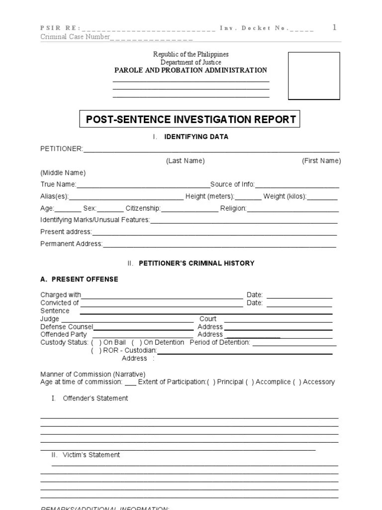 PSIR FORM 2011 Probation Probation Officer Free 30day Trial Scribd